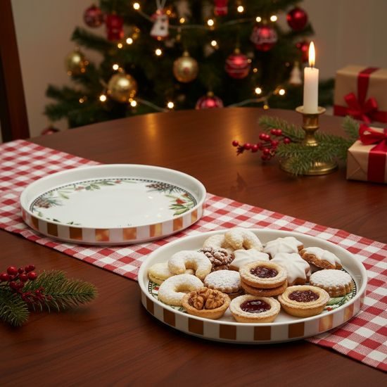 Platter round 20 cm, Cones and holly, new bone china EGAN