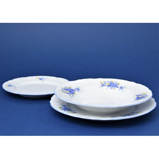 Plate set for 6 persons, Thun 1794 Carlsbad porcelain, BERNADOTTE Forget-me-not-flower