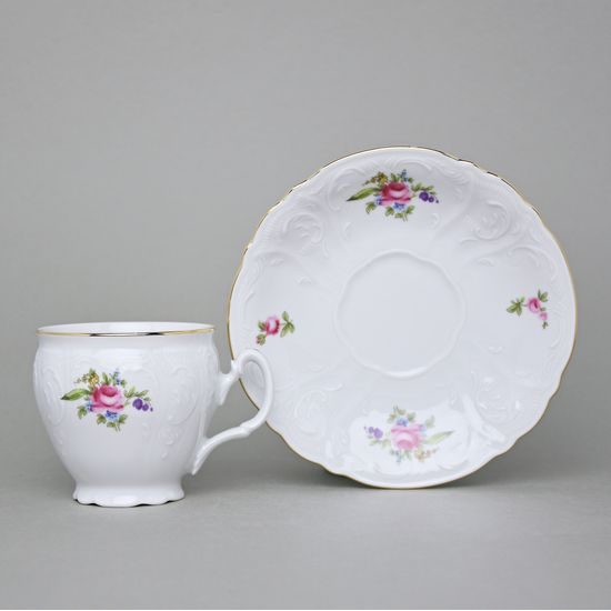 Coffee cup and saucer 220 ml / 16 cm, Thun 1794 Carlsbad porcelain, BERNADOTTE Meissen Rose