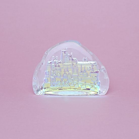 Těžítko/plaketa PRAHA, dekor č.4 - Naše Praha, Sklárna Janov