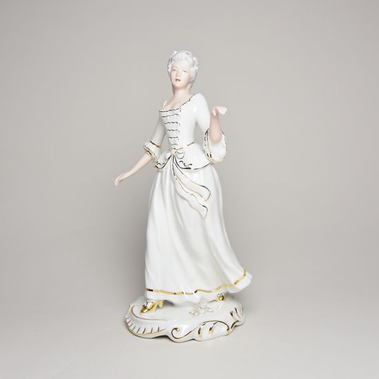 Lady Rococo 12 x 7 x 25 cm, white + gold, Porcelain Figures Duchcov