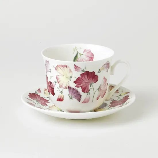 Hrachor: Šálek 420 ml a podšálek snídaňový, anglický kostní porcelán Roy Kirkham