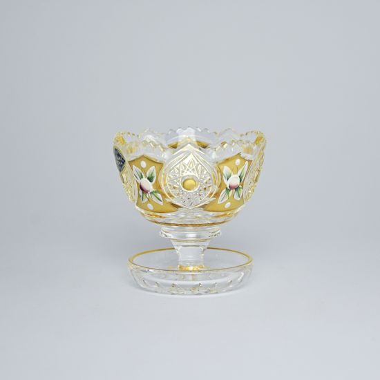 Cut Crystal Bowl on stand, 8 cm, Gold + Enamel, Jahami Bohemia
