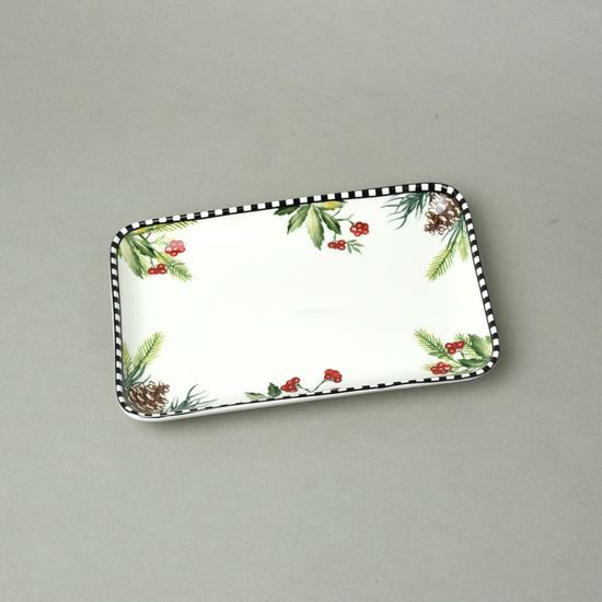 Platter 21 x 14 x 2 cm, Cones and holly, new bone china EGAN