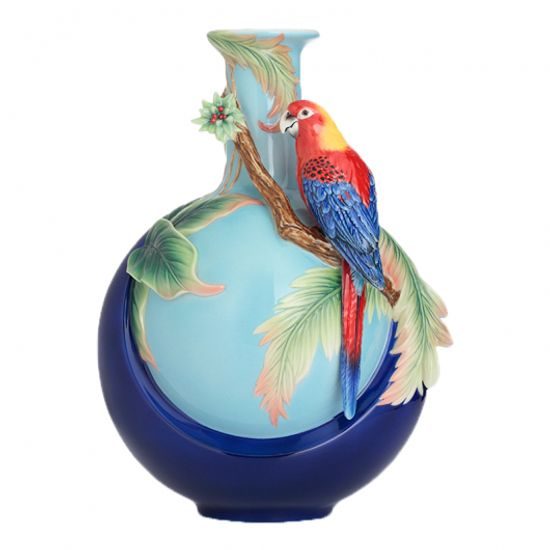 Vase 29,5 cm, Blue winged parrot, FRANZ porcelain