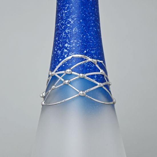 Studio Miracle: Vase Blue + Tin, 25 cm, Hand-decorated by Vlasta Voborníková