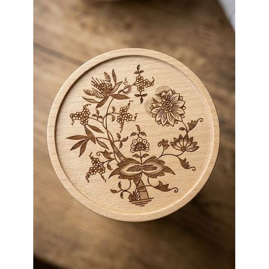 Glass Food Storage Jar with Wooden Lid, 15 cm, Onion Pattern