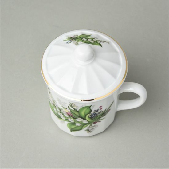 Mug Tony with lid 0,27 l, Lily-of-the-valley + gold line, Cesky porcelan a.s.