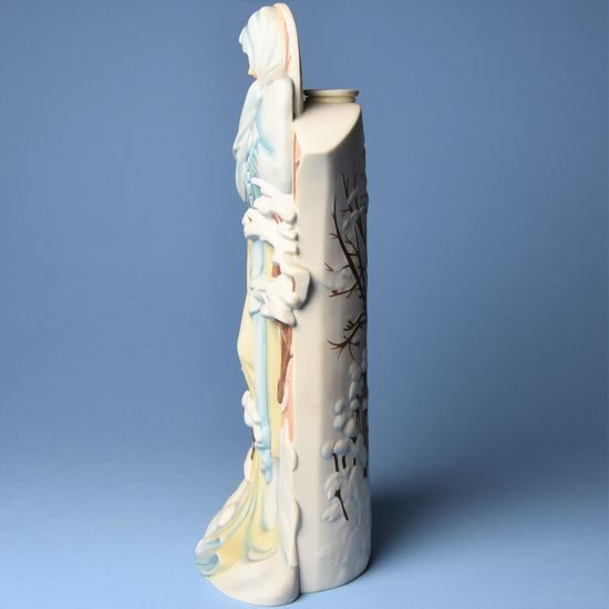 Váza/figurka reliéfní 27 cm, A. Mucha Zima 1900, matný dekor biskvit, porcelán, Goebel