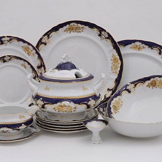 Dining set for 6 persons, Sonata, cobalt blue plus gold rose, Leander 1907