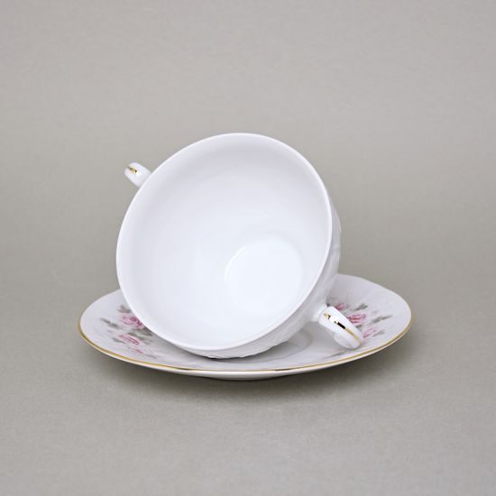 Gold line: Cup and soucer 275 ml / 18 cm, Thun 1794 Carlsbad porcelain, BERNADOTTE roses