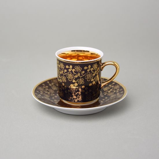 Cup 100 ml mocca + saucer 10,5 cm, inner gold, brown, Leander Loučky