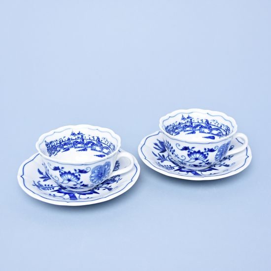 Cup + saucer tea Prague Charles bridge 0,20 l / 15,5 cm tea, 1 pcs., Original Blue Onion pattern