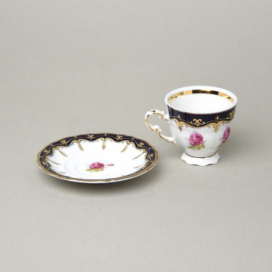 440: Cup espresso 100 ml + saucer 10 cm, Sonáta, cobalt + roses, Leander Loučky