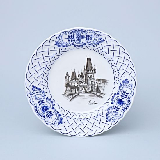 Embossed Plate – Prague Monuments (Black, Random selection), 18 cm, Vilém Janoušek, Original Blue Onion Pattern