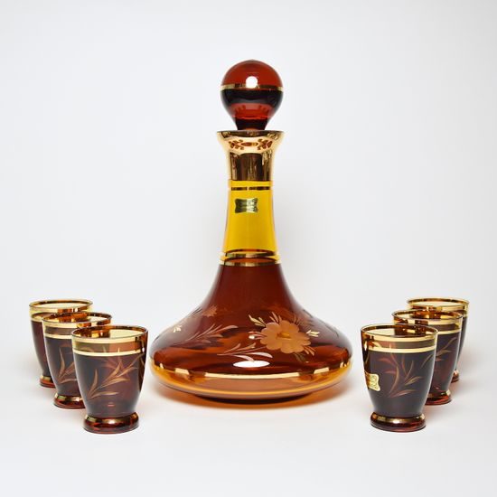Egermann: Wine Set Amber Yellow Stain, h: 30 cm, 7 pieces