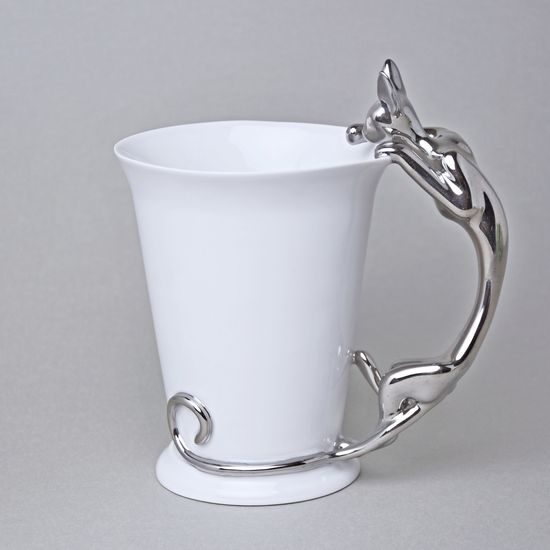 Mug Sphinx with a Cat, 400 ml, Platinum, Goldfinger porcelain