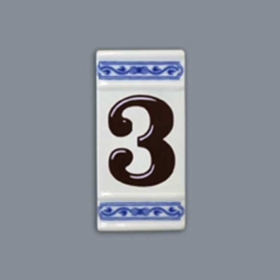 Číslo na dům "3" - porcelánová destička 8 x 55 x 110 mm