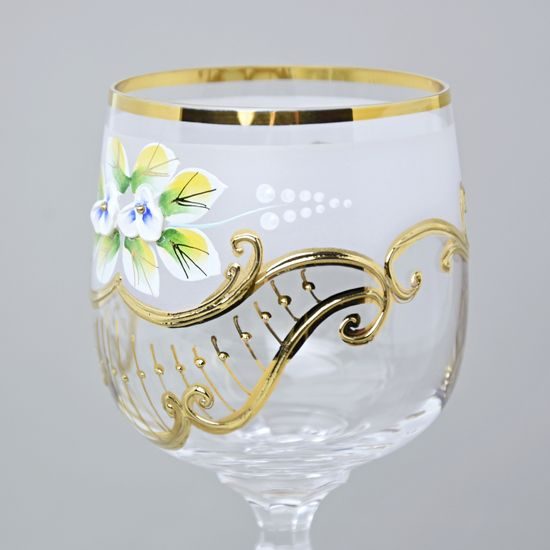 Claudia 190 ml, sklenička na víno 14,4 cm, smaltované kvítky + zlato, Novoborské sklo