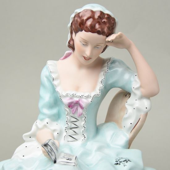 Lady with book, large, 22,5 x 32,5 x 26,5 cm, turquoise, Royal Dux Bohemia