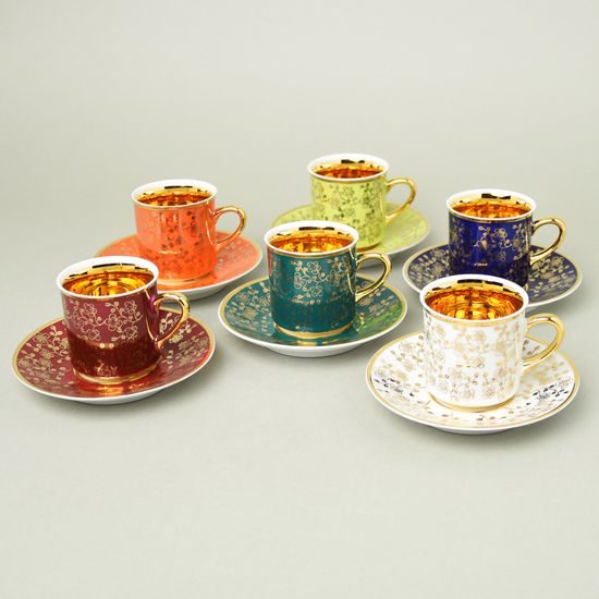 Cup 100 ml + saucer mocca (espresso) 115 mm, inside gold, 6 pcs., Leander 1907