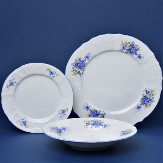 Plate set (27 cm dining) for 6 persons, Thun 1794 Carlsbad porcelain, BERNADOTTE Forget-me-not-flower