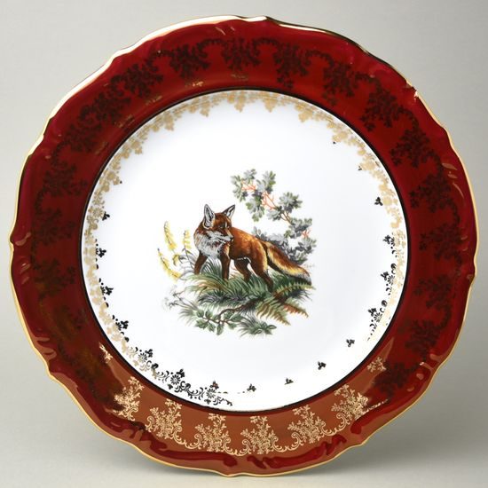 Dish round flat 32 cm (club plate), hunting - ruby, QueensCrown porcelain