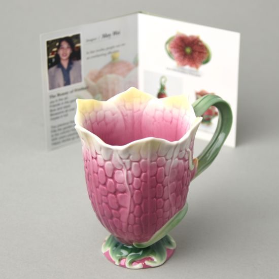 "FLOWERAMA" FRITILLARY FLOWER DESIGN SCULPTURED porcelain footed mug, FRANZ porcelain