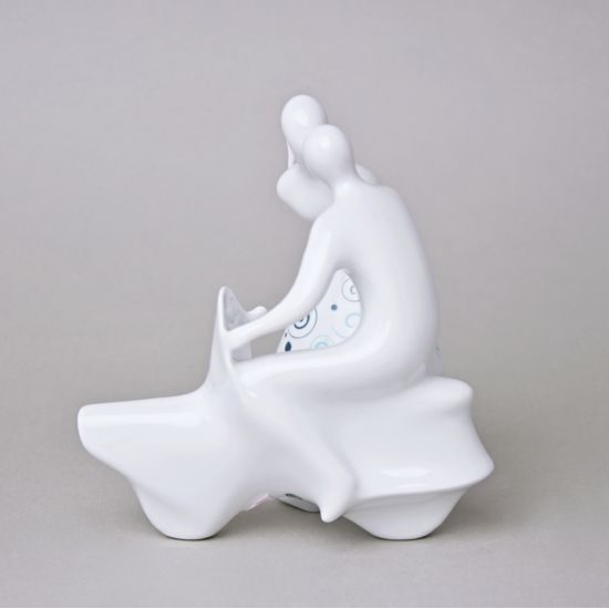 Milenci na skútru 14,5 x 12,5 x 16,5 cm, Bílá + modrá, Porcelánové figurky Duchcov