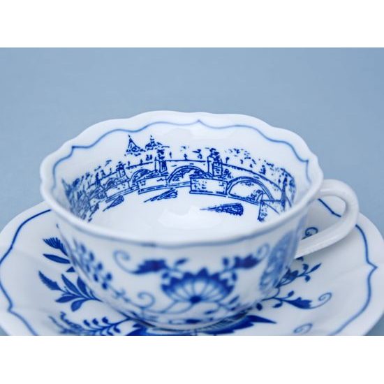 Cup + saucer tea Prague Charles Bridge 200 ml / 15,5 cm tea, 1 pcs., Original Blue Onion pattern