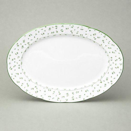 Dish oval flat 32 cm, Thun 1794, karlovarský porcelán, Natálie green flowers