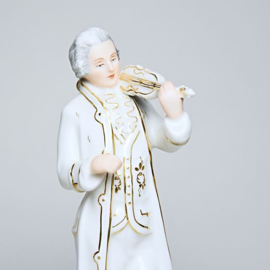 Pán s houslemi 20 cm, bílá + zlato, Porcelánové figurky Duchcov