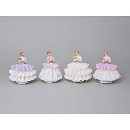 Panenka s krajkovou sukní, 1 - Fialová, 8 x 8 x 9 cm, figurky Duchcov