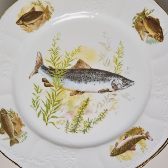 Desset plate 19 cm, Thun 1794 Carlsbad porcelain, BERNADOTTE fishing