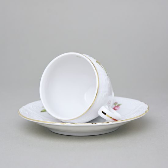 Coffee cup and saucer 150 ml / 14 cm, Thun 1794 Carlsbad porcelain, BERNADOTTE Meissen Rose