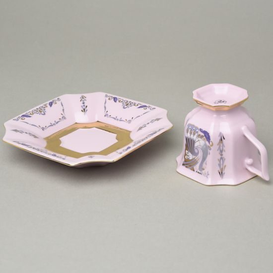 Šálek 130 ml a podšálek kávový 14 cm, Empír 562 páv, Růžový porcelán z Chodova