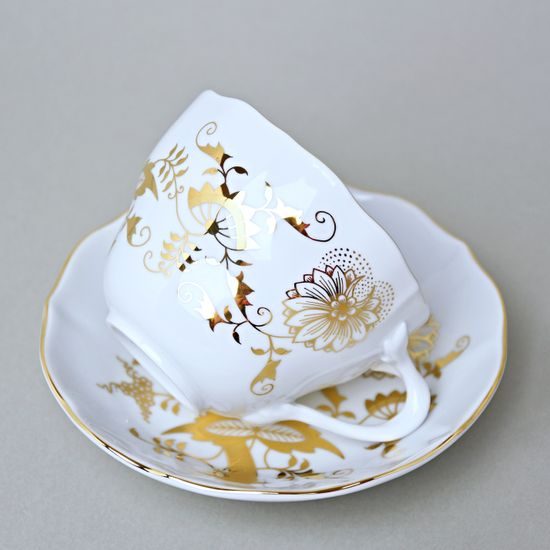 Šálek a podšálek B + B, 210 ml / 14 cm na kávu, zlatý Cibulák, Český porcelán z Dubí
