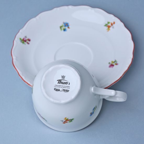 Šálek 190 ml a podšálek 155 mm káva/čaj, Ophelie házenka s červenou linkou, Thun 1794 Nová Role