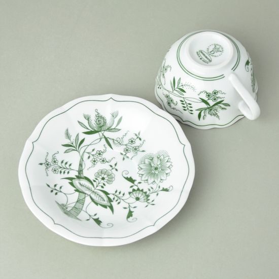 Cup and saucer mirror C/1 plus ZC1 0,20 l / 15,5 cm for tea, Green Onion Pattern, Cesky porcelan a.s.