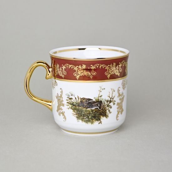 Mug Gustav 0,31 l, Hunting ruby + gold, Carlsbad porcelain