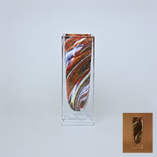 Váza čtyřhranná svítící 19 cm, kolekce Vánoce, hutní sklo, ruční práce, Vendula Zámečníková