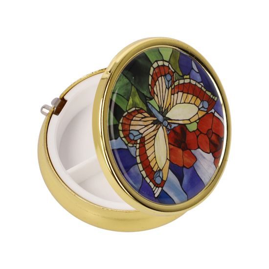 Dóza na pilulky Motýli, 5 / 5 / 1,5 cm, kov, L.C.Tiffany, Goebel