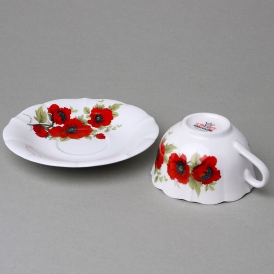 Šálek a podšálek C/1 + ZC1 (zrcadlový podšálek) 0,20 l / 15,5 cm na čaj, vlčí máky, Český porcelán a.s.