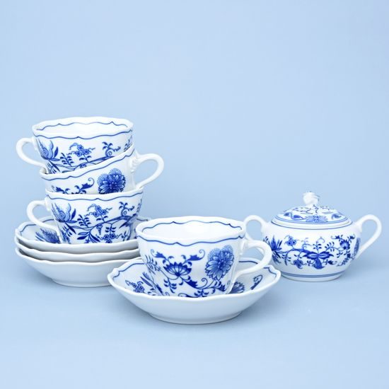 Cup plus saucer 0.25 L set 6pcs. plus Sugar bowl, Original Blue Onion Pattern