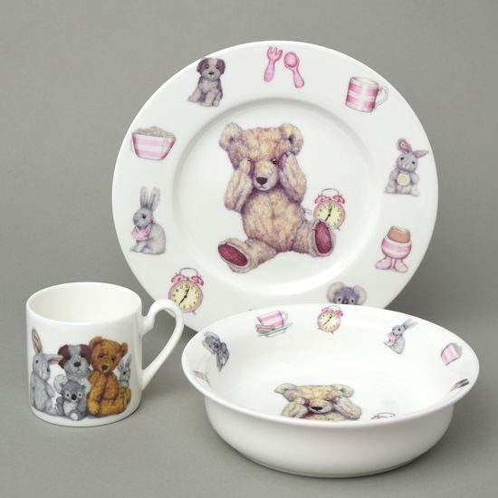 Teddy time pink (girl): Children's 3 pcs. set in giftbox, Roy Kirkham fine bone china