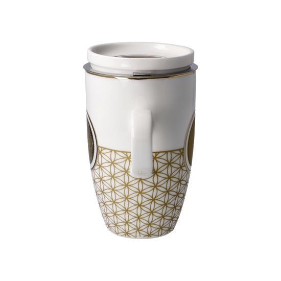 Tea Cup 0,45 l with Lid and Strainer Flower of Life White, 11,5 / 8 / 14 cm, fine bone china, Lotus, Goebel