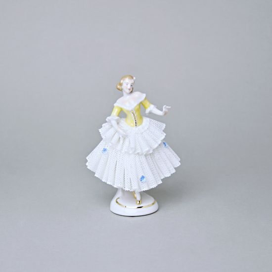Tanečnice s krajkou (žlutá) 8 x 6 x 12 cm, Kurt Steiner, Porcelánové figurky Unterweissbacher