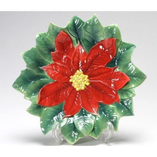 Poinsettia design sculptured porcelain ornamental plate 23,5 cm, FRANZ Porcelain