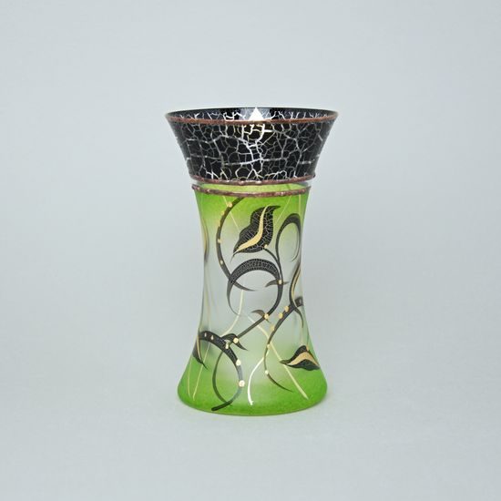 Studio Miracle: Green Vase, 19 cm, Hand-decorated by Vlasta Voborníková