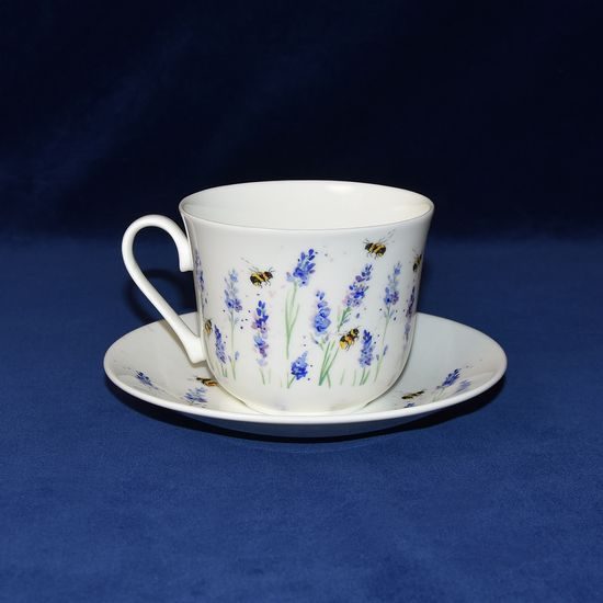 Bees with Lavender: Cup 420 ml + saucer 17 cm breakfast, Roy Kirkham fine bone china